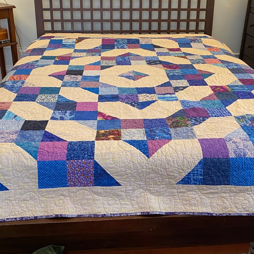 Patchwork Quilt with Blue and Purple Accents - Full - Picture 2 of 10